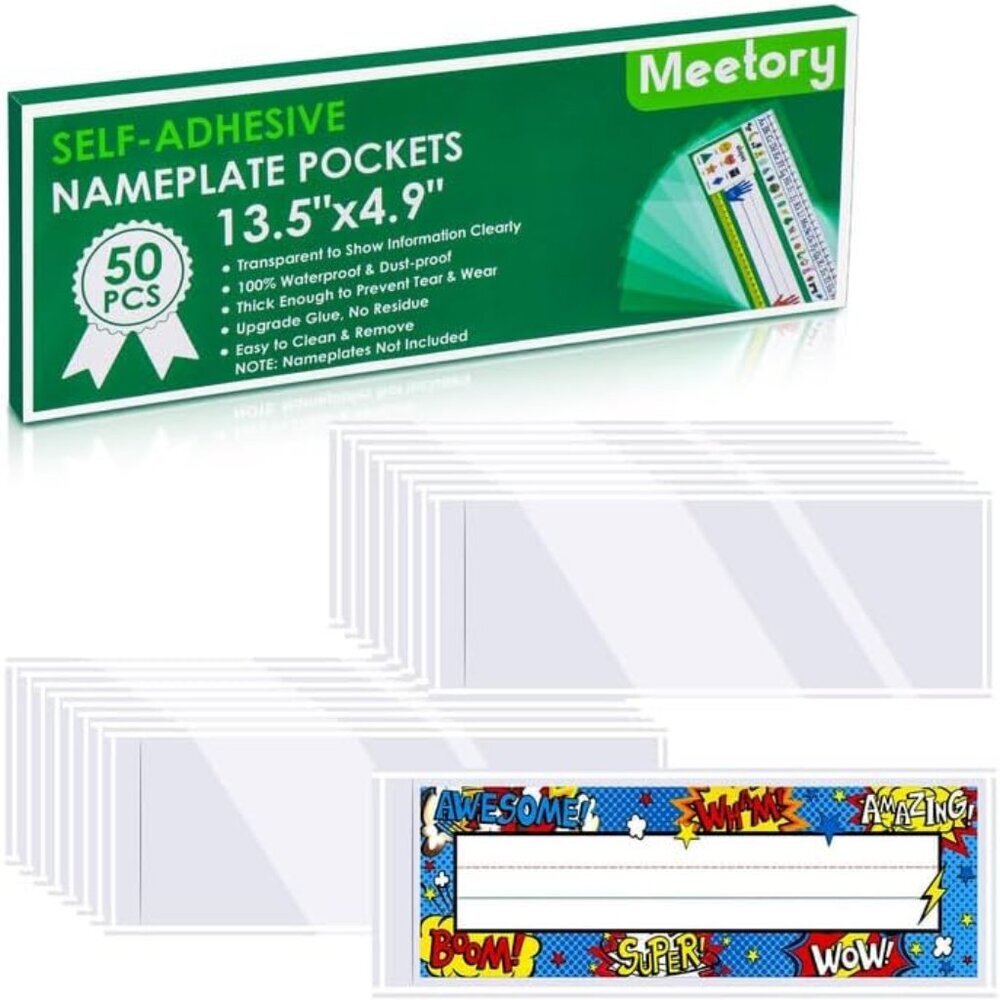 50 Pieces 13.5” x 4.9” Transparent Nameplate Pocket Self-Adhesive Clear Plastic
